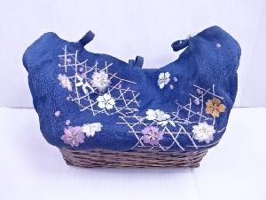 リサイクル　和装小物　竹籠巾着バッグ　刺繍　籠目に桜文　リメイク　材料